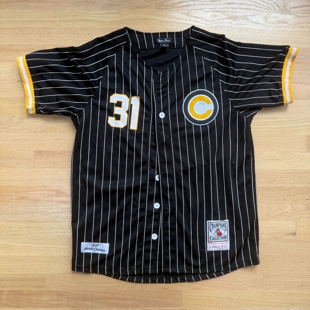 Bare Fox 2XL Chicago Cubs Inspired Pinstripe Baseball Jersey Rhinestone #31